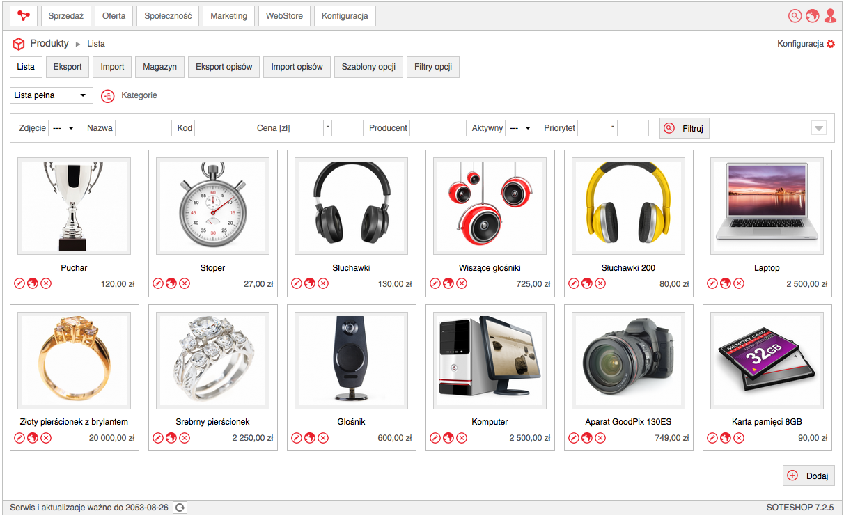 Products in the SOTESHOP 7.2.5 administrative panel