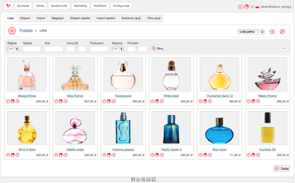 Administrative panel of an online store