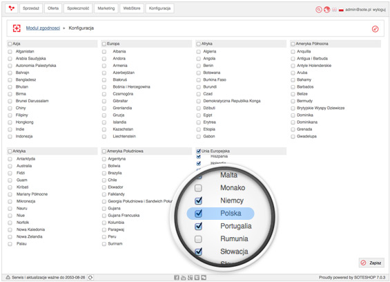 Compatibility module settings in an online store