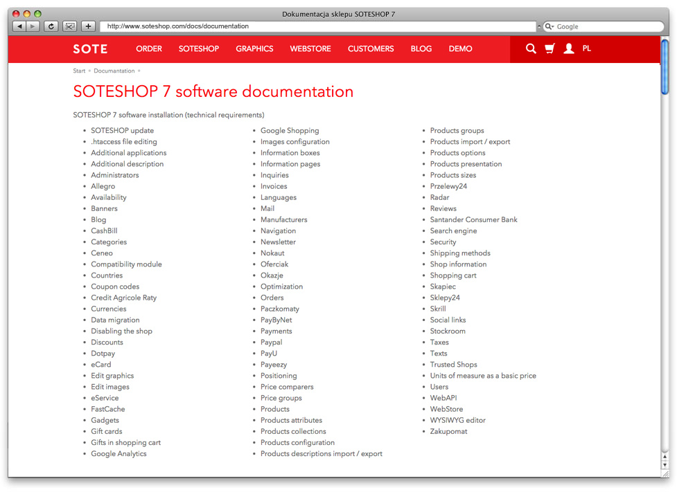 SOTESHOP Documentation in English