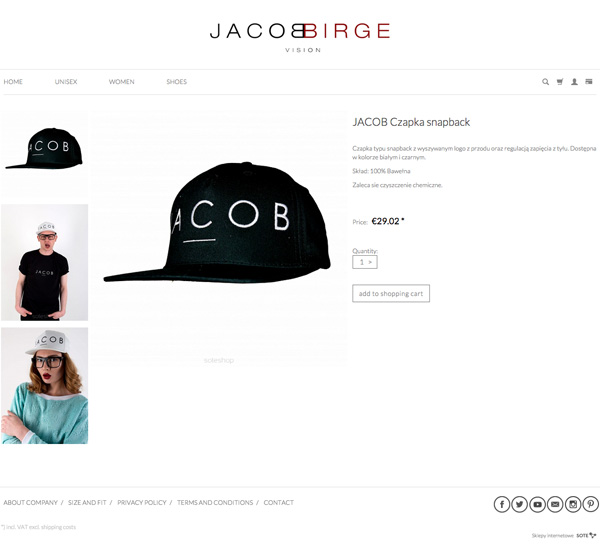 Product card in the Jacob Birge online store