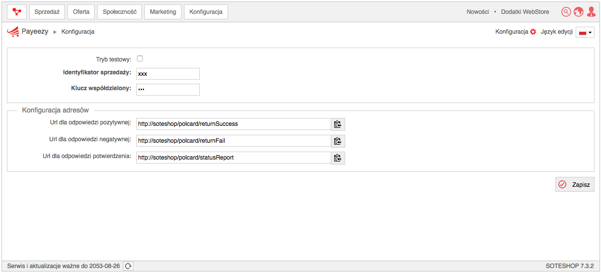 Konfiguracja Payeezy w sklepie internetowym SOTESHOP
