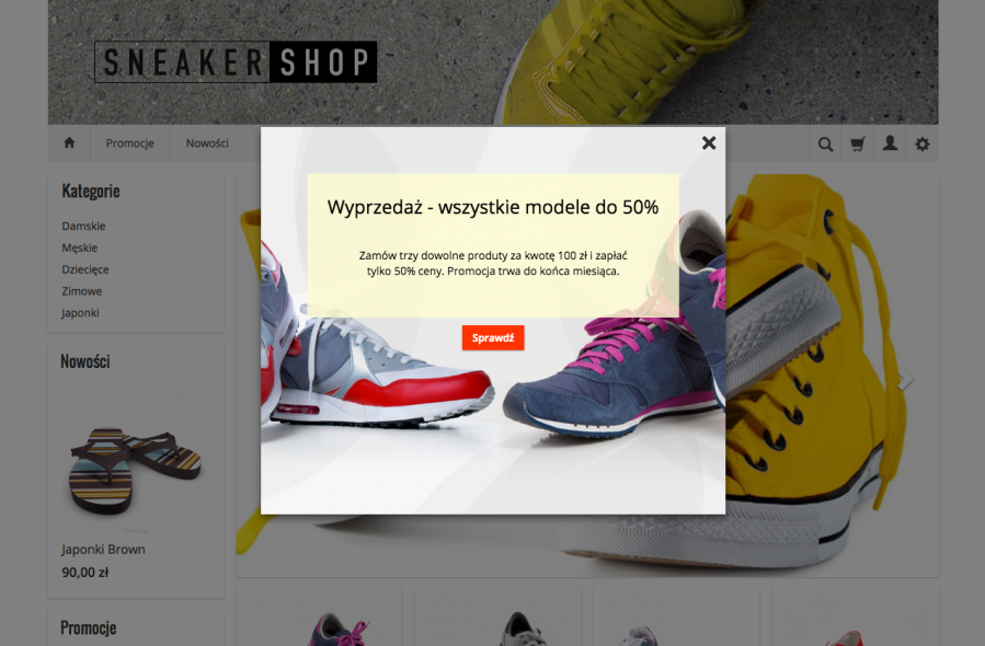 Presentation of the PopUp addon in the SOTESHOP online store in the GialloRWD theme