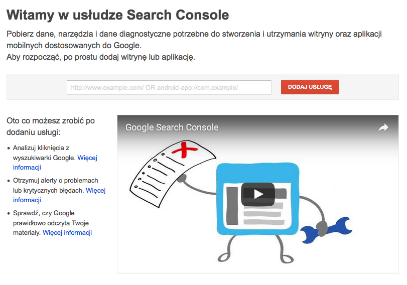 Registration in the Search Console service